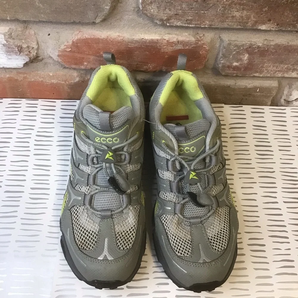 ECCO Women's Gray Neon Yellow Waterproof Outdoor Hiking Sneakers 39